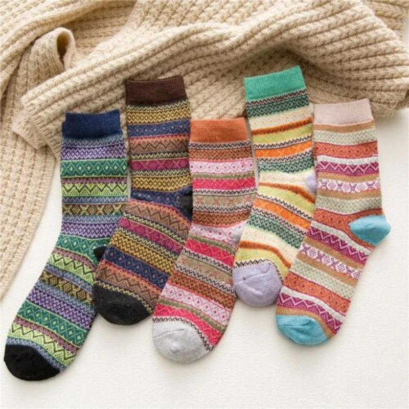 5 Pairs Women Thick Winter Socks Warm Wool Nordic Ladies Wool Sock Soft - Image 1 of 4