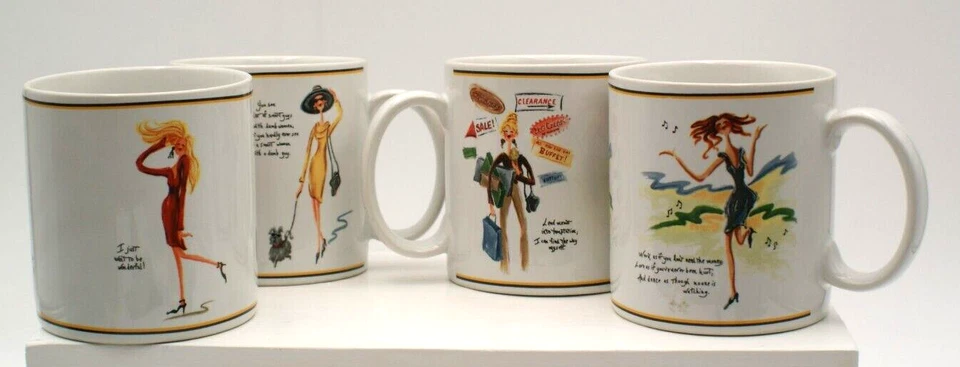 Juego de 4 tazas/tazas de café de gres Glamour para niñas Sakura divertido dicho caprichoso    Foto 1 de 4