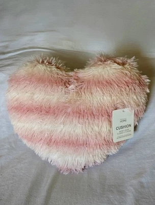 Primark Pink And White Fluffy Heart Shaped Cushion - Image 1 of 4