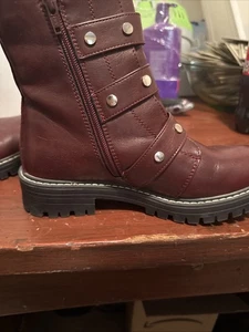 SO Burgundy Red Buckle Moto Biker Boots 6.5 - Picture 1 of 5