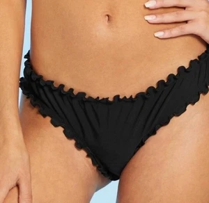 Shade & Shore Women's Ruffle Cheeky Bikini Bottom Black Size Large 12-14 - Picture 1 of 5