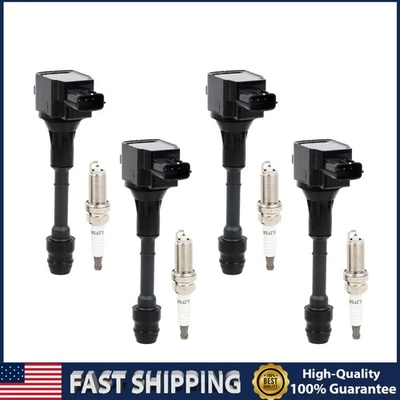 4pcs Ignition Coils & Iridium Spark Plug UF350 For 2005-2006 Nissan X-Trail 2.5L Foto 1 de 4