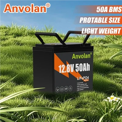 ANVOLAN Akku 50Ah 12V Lithium LiFePO4 Batterie Boot Wohnmobil Camp Marine RV Heim Garten