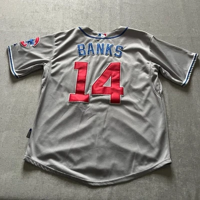 Camiseta Majestic Apparel Chicago Cubs Ernie Banks para hombre talla 48 gris azul MLB #14 Foto 1 de 4