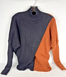 Revel Women's Crossover Color Block Knit Turtleneck Sweater S Brown Black - Picture 1 of 12