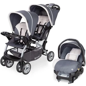 Baby Trend Sit N' Stand Travel Double Baby Stroller w/ Single Car Seat, Magnolia - Picture 1 of 12