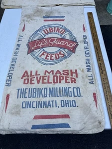 Vintage Canvas Cotton Ubiko Life Guard Feeds 100 Lb Feed Bag Sack 40 X 19 - Picture 1 of 6