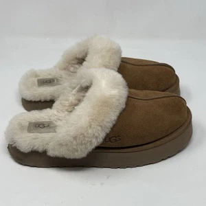 UGG Disquette Platform Slippers Shoes Womens 11 Brown Chestnut Shearling Lined - Picture 1 of 19