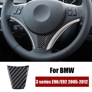 Black Carbon Fiber Car Steering Wheel Trim Sticker For BMW 3 E90 E92 2005-2012 - Picture 1 of 7