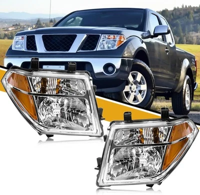 For 2005-2008 Nissan Frontier Pair Chrome Headlights 05-07 Pathfinder Headlamps - Image 1 of 4