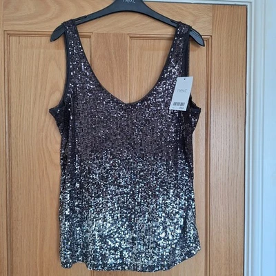 New Ladies Next Black Silver Sequin Party Top Size 10 Christmas Party Sparkly - Image 1 of 4