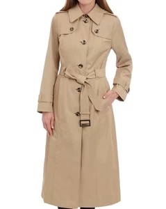 London Fog Damen Einreiher Langer Trenchcoat mit Kapuze, British Khaki, M - Bild 1 von 4