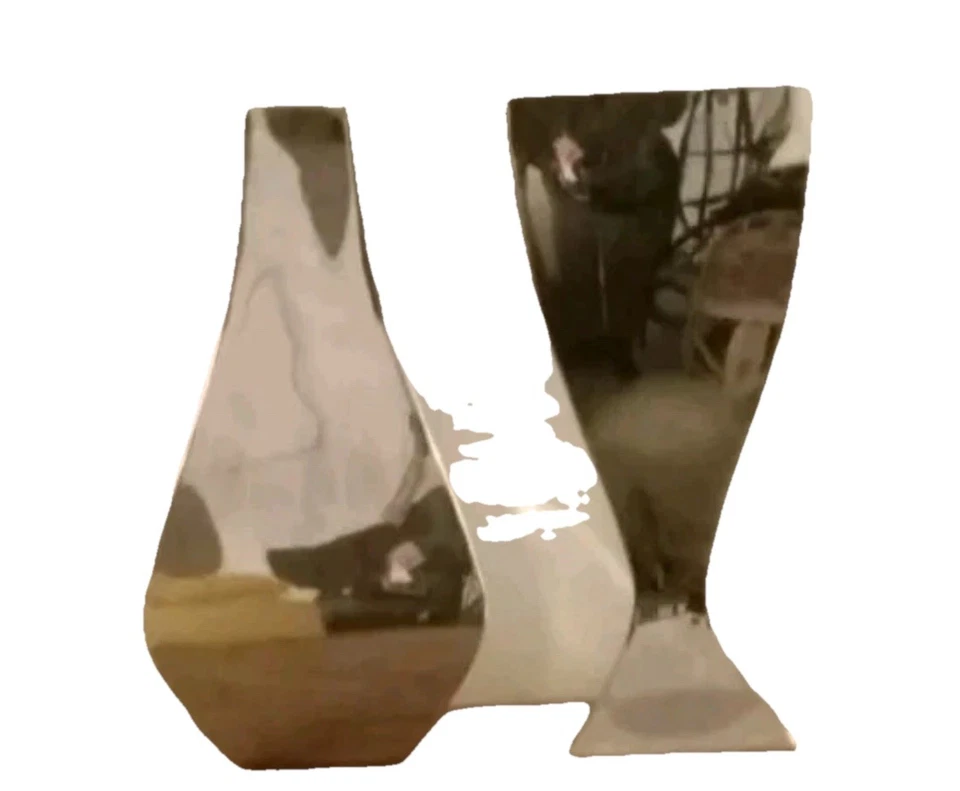 Модернистская ваза Michael Aram 18 дюймов нержавеющая сталь хром MCM винтажная абстрактная пара - Изображение 1 из 4