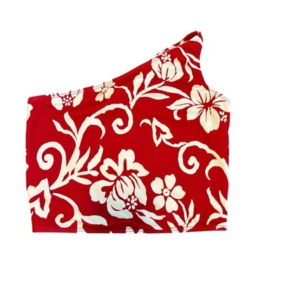 Newport News Swim Women’s One Shoulder Cropped Tankini Red White Floral Size 6 - Image 1 of 4