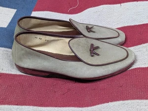 Belgische Midinette hellbraune Leder Halbschuhe Schleife Hausschuhe Damen 9,5 W Wildleder - Bild 1 von 13