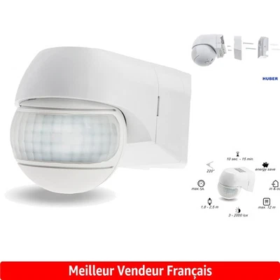 HUBER Détecteur de Mouvement Infrarouge 220° , 12-24V - Blanc - Photo 1/4