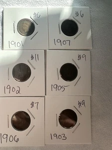 6 Indian Head Penny’s 1901 To 1907 - Picture 1 of 8