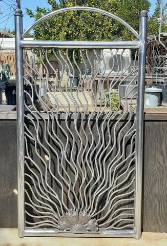 UNIQUE Hand Made Iron Garden Gate Sunflower Vine Design Solid Steel Cover