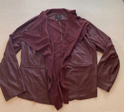 Worthington Blazer Womens XL Red Suede Stretch Open Drape Front Zip Pocket - Image 1 of 4