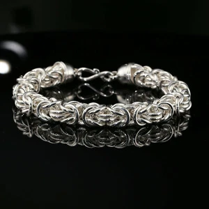 Pulsera de cadena bizantina de plata esterlina hecha a mano con broche de gancho en S, 9", unisex - Imagen 1 de 5
