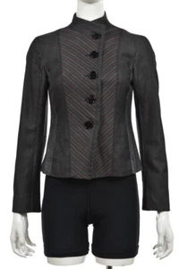 Blazer Worth Mujer Talla 2 Negro Gris Rojo Rayas Manga Larga Lana Chaqueta Informal - Imagen 1 de 4