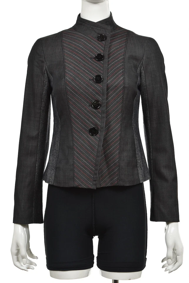 Blazer Worth Mujer Talla 2 Negro Gris Rojo Rayas Manga Larga Lana Chaqueta Informal Foto 1 de 4