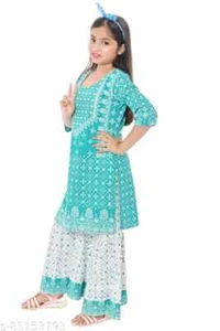 Indian Traditional New stylish Baby Girls kurta and salwar with For Kids - Picture 1 of 11