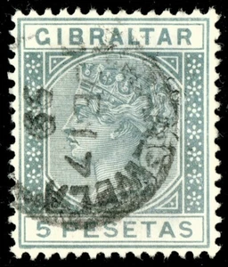 [st1515] Gibraltar 1889 SG#33 5p slate-grey used "Interesting cancellation" - Picture 1 of 3