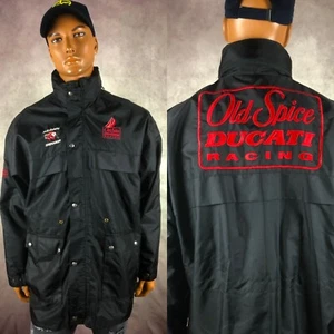 Vintage Ducati Old Spice Michelin Racing Motorcycle Long Black Jacket Size L - Picture 1 of 11