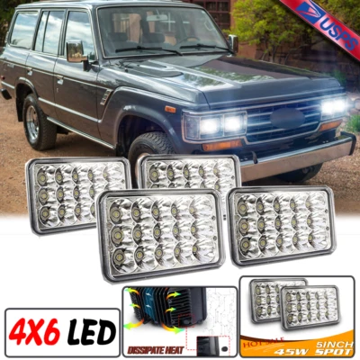 4 faros LED 4x6 haz sellado alto/bajo para Toyota Land Cruiser 1988 1989 1990 Foto 1 de 4