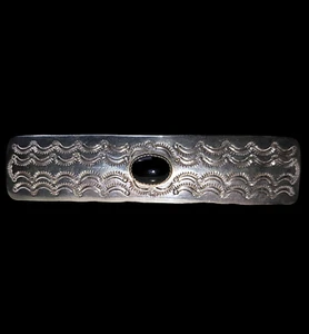 Navajo Silversmith John Nelson Sterling Silver Black Onyx Barrette SIGNED - Picture 1 of 9