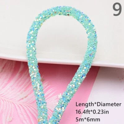 5M 6mm Round Cord Rope Craft String Sequin Rhinestone Trimming DIY Bracelet - Image 1 of 4