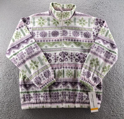Alfred Dunner Fleece Jacket Womens Petite Small Purple Fair Isle Bead Winter NWT - Image 1 of 4