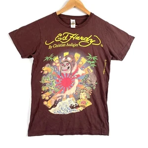 Ed Hardy By Christian Audigier Skull Graphic T-Shirt Short Sleeve Brown Size S - Picture 1 of 11