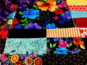 “MidNight Blooms” (Purple, Aqua,,Yellow, Red, Orangeand Green )pre-cut QUILT KIT - Picture 1 of 12