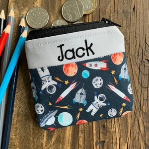 Personalised - Astronaut space rocket coin purse / wallet / pouch boy Handmade - Picture 1 of 4