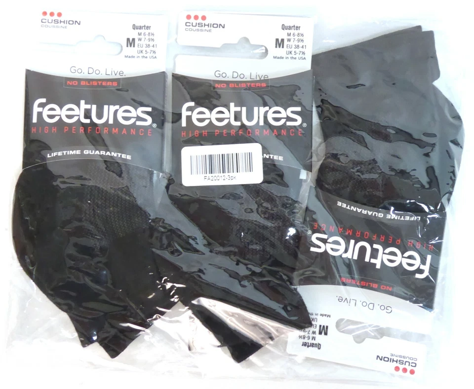 3 Pares Pies Calcetines Alto Rendimiento Cojín Cuarto Pestaña Negro Mediano Foto 1 de 1