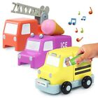 WOW! STUFF - CoComelon Toys Build and Reveal Musical Vehicles, School Bus Fire E