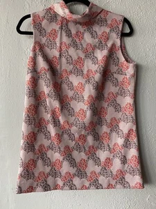 Camiseta sin mangas vintage 60 rosa estampado de nubes mod cuello falso talla M - Imagen 1 de 6