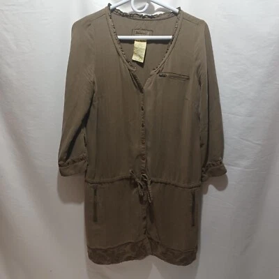 DA-NANG excedente cobre broche frontal túnica verde militar 100% seda mujer S Foto 1 de 4