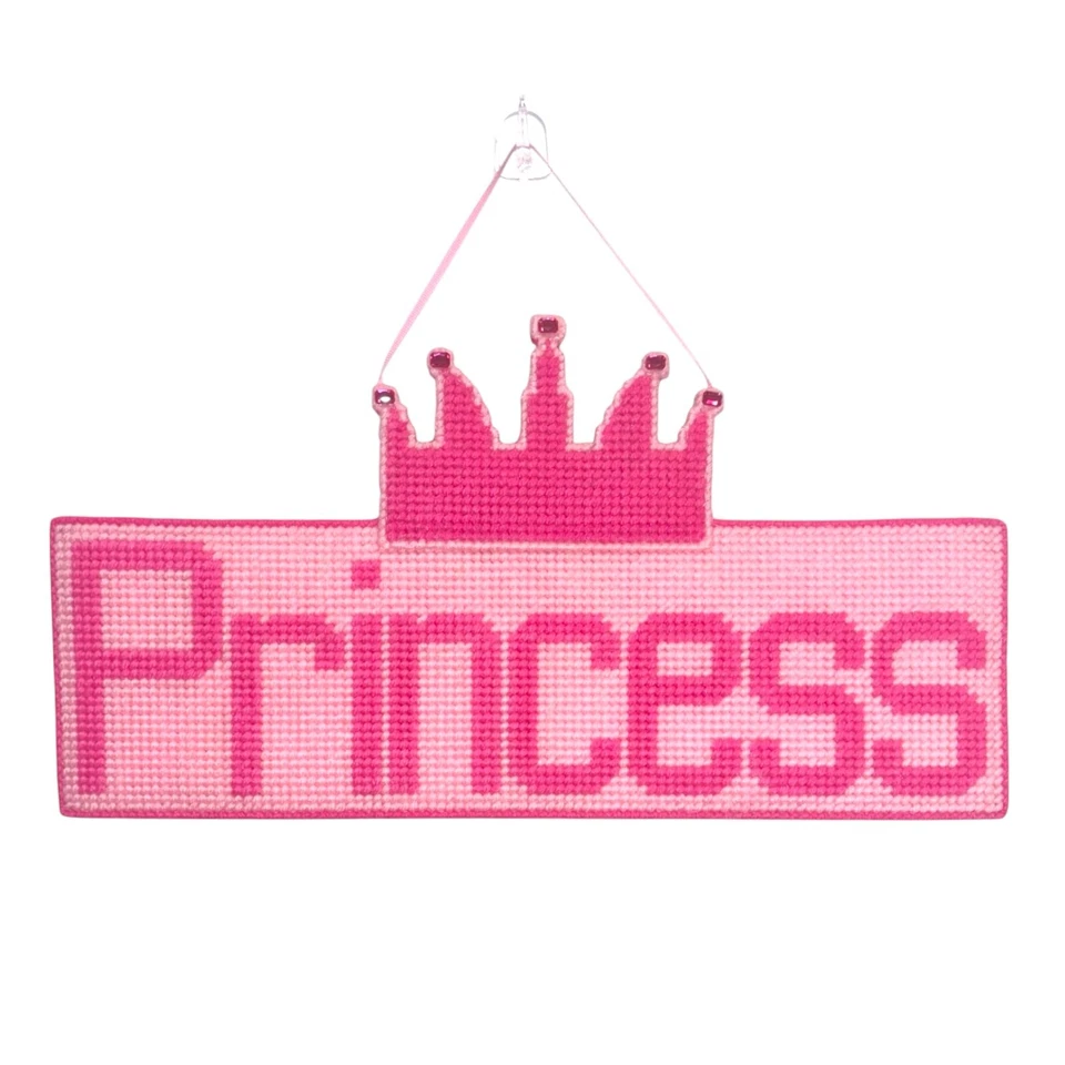 Colgante de pared de princesa de lona de plástico a punta de aguja hecha a mano corona rosa decoración Foto 1 de 4