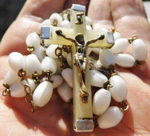Cuentas de Rosario de Piedra Blanca Crucifijo Cruz Oración Católica 20 in Paternoster - Imagen 1 de 5