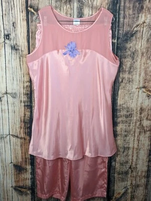 Conjunto de pijama Cabernet de 2 piezas para mujer L melocotón satinado floral sedoso sin mangas pantalón superior Foto 1 de 4