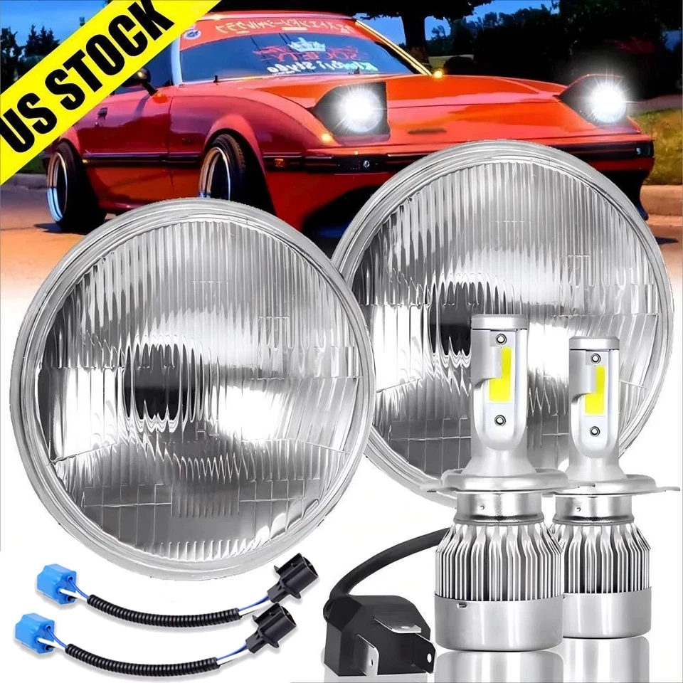 Faros LED 7 pulgadas redondos VIDRIO LED haz alto-bajo A+ para Mazda RX-7 1979-1985 Foto 1 de 4