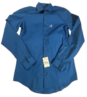 JF J Ferrar Men's Slim Fit Button Up Shirt Sz S Small Vibrant Blue Long Sleeve - Image 1 of 4
