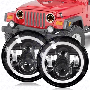 Pair 7" Inch Round LED Headlights Halo Angel Eyes For Jeep Wrangler JK LJ TJ CJ - Picture 1 of 11