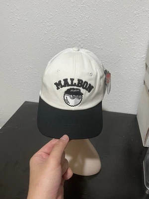 BLACK & WHITE Malbon Golf Hat Cap Two Tone White Black Embroidered Logo Adjustable Strapback