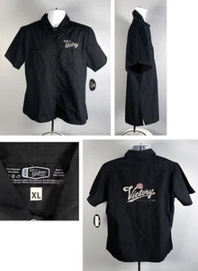 Neu mit Etikett Victory Motorcycles geknöpftes Grubenshirt Damen XL Glitzer Logo Taschen - Bild 1 von 5