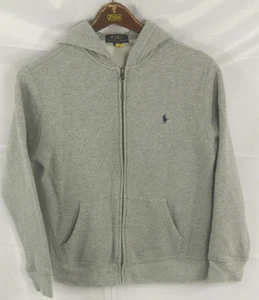 POLO RALPH LAUREN GRAY w/ NAVY PONY BOYS ZIP FLEECE HOODIE SWEATSHIRT LARGE FLAW - Picture 1 of 9