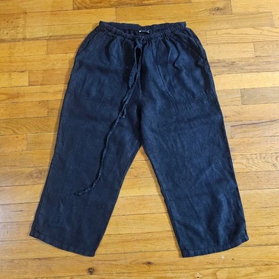 Pantalones cortos con cordón de lino negro Match Point S.A. para mujer talla S Foto 1 de 4